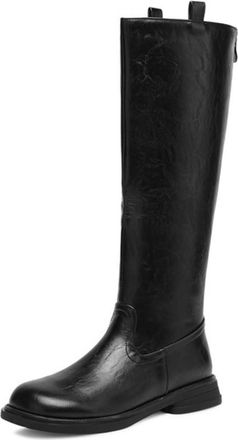 Generic Womens PU Leather Knee High Boots with Zipper Low Block Heel Casual Long Boot Round Toe Knight Boots,Black,2.5 UK
