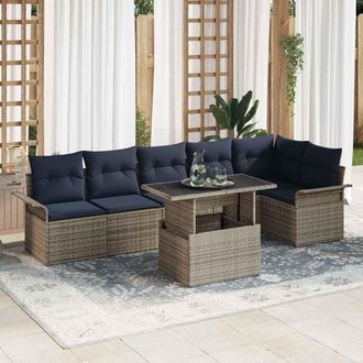 vidaXL Vidaxl Set Divano Da Giardino 7 Pz Grigio Poly Rattan