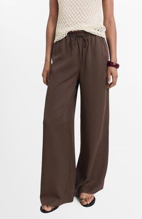 Mango Drawstring Wide Leg Pants in Chocolate at Nordstrom Rack, Size Small
