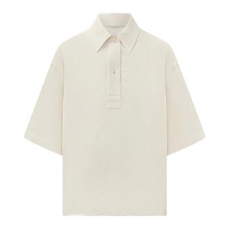 STUDIO NICHOLSON Polo Shirts, female, Beige, Size: 2XS Half Placket SS Shirt