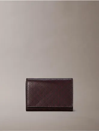 Calvin Klein Womens Allover Emblem Logo Trifold Wallet - Brown