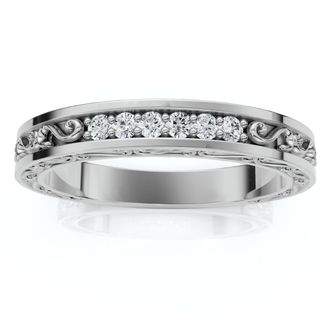 Pompeii3 Stackable Diamond Wedding Ring Scroll Pattern Band 14k Gold Lab Grown