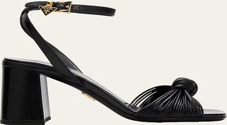 Prada 65mm Knotted Leather Block-Heel Sandals