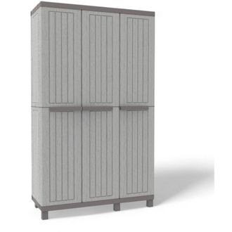 Terry Armadio alto portascope con ripiani regolabili in plastica effetto legno grigio tre ante 102 cm larghezza apertura fino 180 gradi