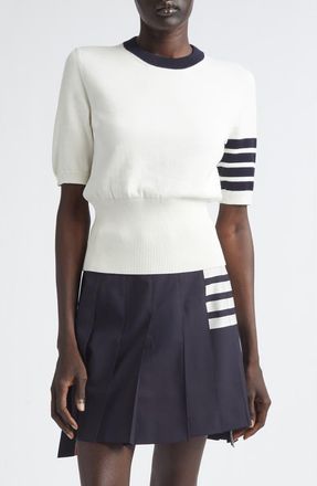 Thom Browne Hector Short Sleeve Sweater in White at Nordstrom, Size 10 Us