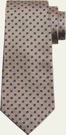 Kiton Mens Silk Polka Dot Jacquard Seven-Fold Tie