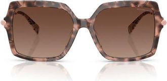 Michael Kors Quogue 57mm Polarized Gradient Square Sunglasses in Pink Tortoise /Brown Polar at Nordstrom