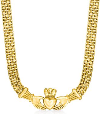 Ross-Simons 18kt Gold Over Sterling Bismark-Link Claddagh Necklace