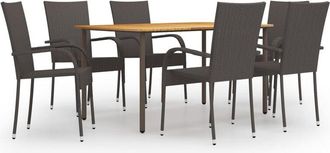 vidaXL Vidaxl - Set De Muebles De Comedor De Jard&iacute;n 7 Piezas De Rat&aacute;n Marr&oacute;n