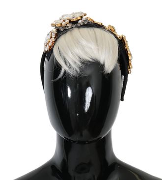 Dolce & Gabbana Zwarte Kristal Witte Haar Parrucchiera Hoofdband Diadeem