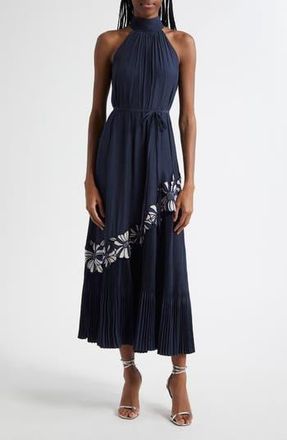 Ramy Brook Eleah Mixed Media Floral Embroidery Detail Dress in Navy at Nordstrom Rack, Size X-Small
