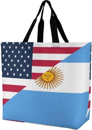 Generic U.S. And Argentina Flag Reusable Shopping Bags Large Capacity Grocery Bag Heavy Duty Tote for Women 40x40x16cm