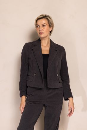 Zhrill Kurzblazer ZHRILL Cord ZHJOJO, Damen, Gr. XXL, anthra, Cord, Obermaterial: 100% Polyester, unifarben, gerade taillenbedeckt, Blazer Kurzblazer, mit Re