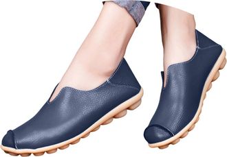 Generic Womens Comfort Leather Loafers Fashion Boat Shoes Comfort Low Top Leather Shoes Comfortable Breathable Walking Loafers