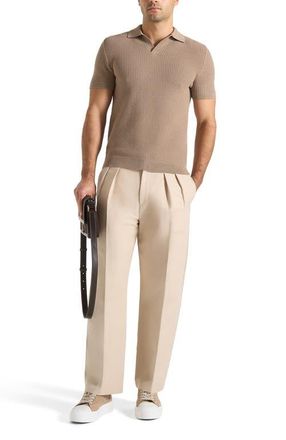 Mani&egrave;re De Voir Rowen Textured Knit Revere Polo Shirt in Taupe at Nordstrom, Size Xx-Large