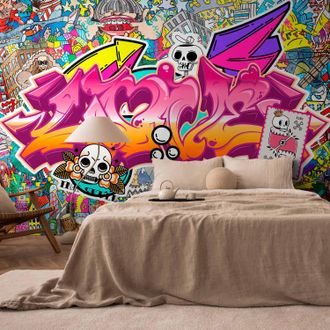 OEM Carta Da Parati Fotografica - Street Art - Murale Astratto Urbano Colorato Con Graffiti E Scritta