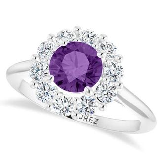 Allurez Round Lab Amethyst & Diamond Halo Ring 14K in 1.25Ct/white Gold at Nordstrom, Size 7.5