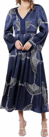 Ciebon Rianne Bird Midi Dress In Navy Multi