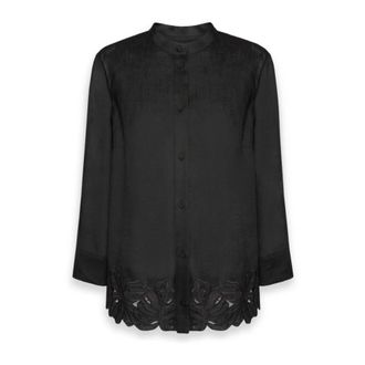 Elena Miro Shirts, female, Black, Size: 3XL Linen Shirt with Embroidery