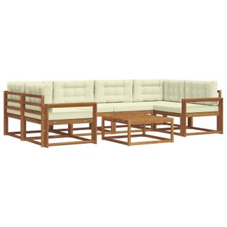 vidaXL Conjunto De Sof&aacute;s De Exterior Con Coj&iacute;n 7 Pcs Natural Y Crema Vidaxl
