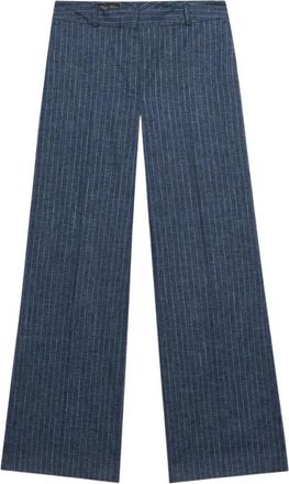Brooks Brothers Wide Leg Pinstripe Broek - Dames - Wijde Broeken - Blauw - L - Katoen - Broeken