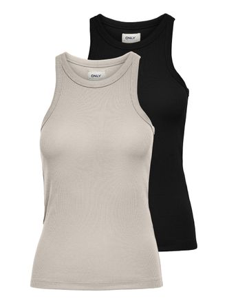 Only Tanktop ONLY ONLLINDSAY TANK TOP 2 PACK, Damen, Gr. XL (42), schwarz, Jersey, Obermaterial: 95% Baumwolle, 5% Elasthan, unifarben, sehr figurbetont no