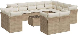 vidaXL Set Sof&aacute;s De Jard&iacute;n Con Cojines 13 Pzas Rat&aacute;n Sint&eacute;tico Beige Vidaxl