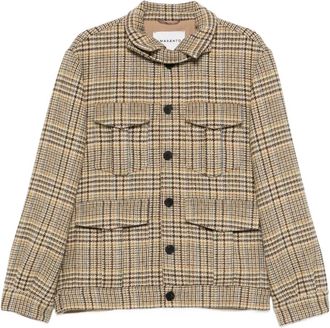 Amaranto Geruite jas met klepzak - Beige