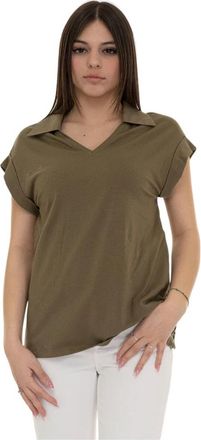 Liu Jo V-hals Polo Shirt 100% Katoen - Dames - Blouses - Groen - S - Katoen - Overhemden