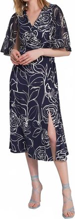 Joseph Ribkoff Floral Print Dress In Midnight Blue/vanilla