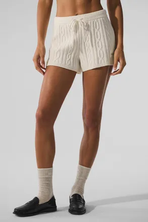 Alo | Cable Knit Winter Bliss Short in Ivory White, Size: Medium