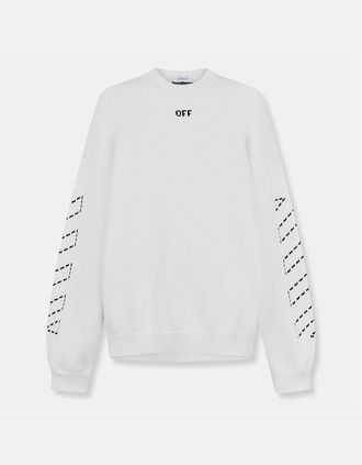 Off-white Mens Embroidered Regular Fit Crew Neck Sweater - White - Size: S