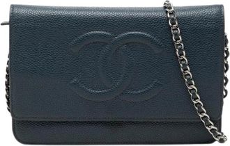Chanel Pre-owned Wallet on Chain - Dames - Vintage Schoudertas - Blauw - ONE Size - Leer - Vintage