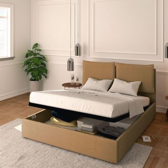 Baldiflex Baldiflex - Letto Contenitore Matrimoniale 160x200 Licia In Ecopelle Con Rete A Doghe Colore Marrone Chiaro Nature