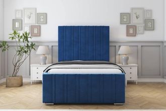 Sloomy Radcliffe Plush Bed Frame With 50 Upholstered Headboard in Navy | Size: Small Single