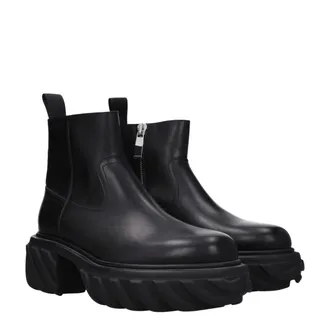 Off-white Mens Black Leather Ankle Boots