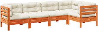vidaXL Set De Sof&aacute;s Jard&iacute;n 5 Pzas Con Cojines Madera Pino Marr&oacute;n Cera Vidaxl