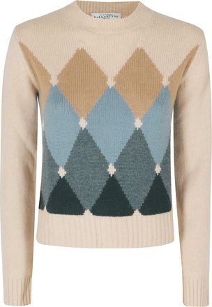 Ballantyne Beige Diamond-Pattern Ribbed Cashmere Sweater