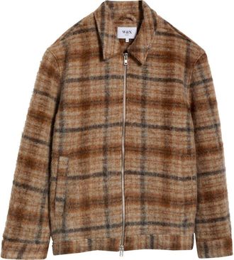 Wax London Heath Plaid Brushed Wool Blend Zip Jacket in Natural /Tan at Nordstrom, Size Xx-Large
