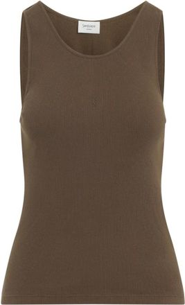 Saint Laurent Tops, Dames, Bruin, M, Katoen, Cassandre Tanktop