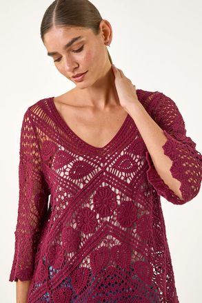 Roman Crochet Lace V-Neck Open Knit
