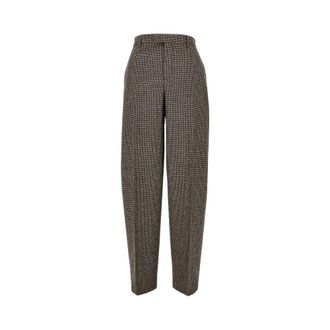 Ami Pantalones de corte globo con estampado de pata de gallo - Trousers - Mujer - Marr&oacute;n - S