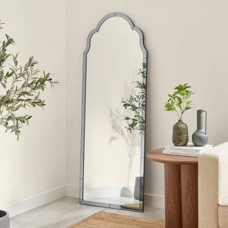 Furniturebox Opaline Grey Ornate Full Length Arch Wall Mirror