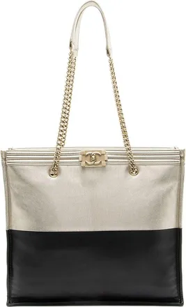 Chanel Black Bicolor Calfskin Large Boy Tote (Authentic Pre-Loved)