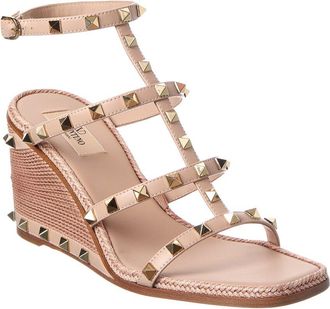 Valentino Rockstud Caged 90 Leather Ankle Strap Wedge Sandal