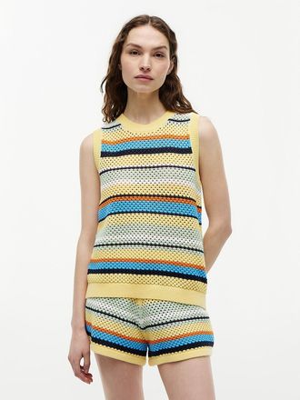Tommy Hilfiger Womens Striped Crochet Sweater Vest - Yellow - XS
