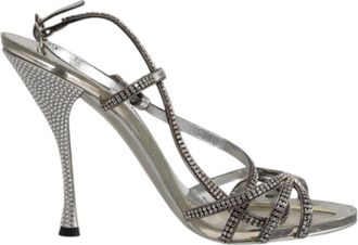 Dolce & Gabbana Silver Strass Ankle Strap Heels Sandals Womens Shoes (Pre-Owned)