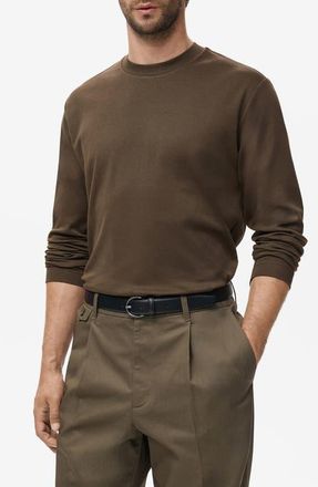 Mango Regular Fit Long Sleeve T-Shirt in Olive Green at Nordstrom, Size X-Small