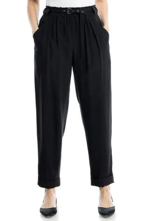 Max Studio Brushed Twill Belted Cuffed Barrel Leg Pants in Black at Nordstrom Rack, Size X-Large