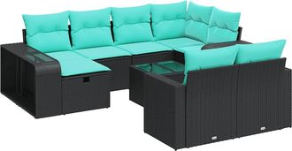 vidaXL Set De Sof&aacute;s De Jard&iacute;n 11 Pzas Y Cojines Rat&aacute;n Sint&eacute;tico Negro Vidaxl